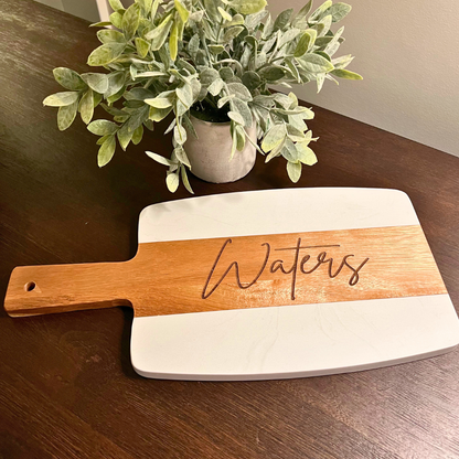 Personalized Marble + Acacia Wood Cutting Board