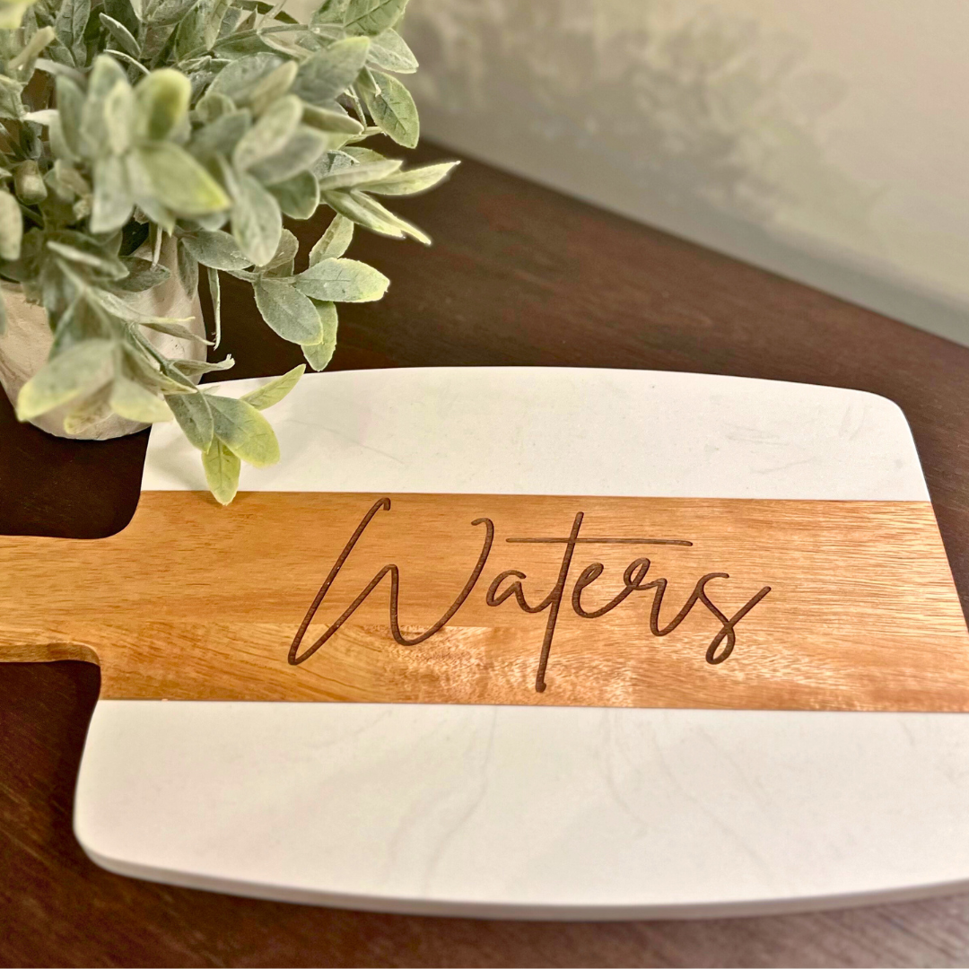 Personalized Marble + Acacia Wood Cutting Board